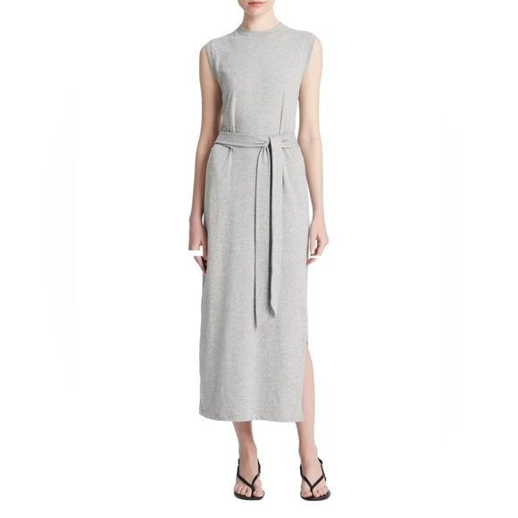 Vince Dresses & Skirts - New! Vince Cotton Sleeveless Wrap Dress Gray Midi Slit
